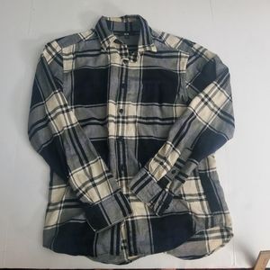 Uniqlo Women Long Sleeve Collar Plaid Shirt Black & White Small (lot 72)